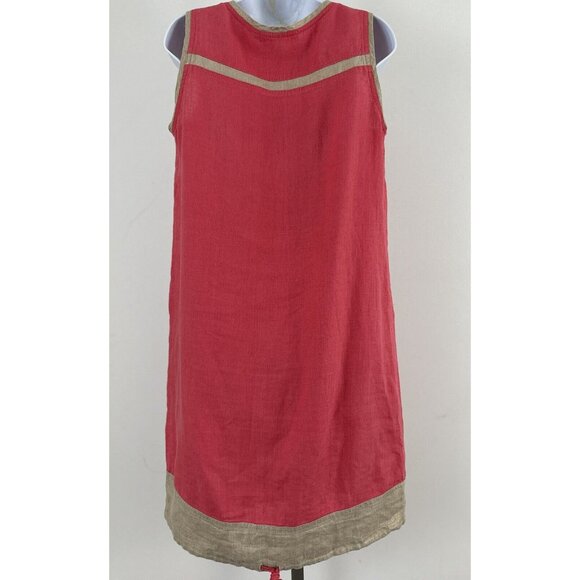 AB NAHLIK Pink/Beige Trim Sleeveless Linen Shift Dress Sz 38 US Medium - Picture 3 of 5